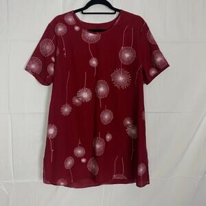 Emery Rose OXL Red Dandelion Print Lightweight Tunic Dress 33" Length 21.5" P2P